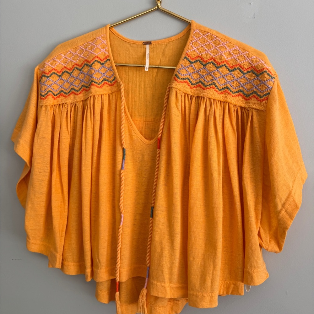 Orange Embroidered Boho Blouse